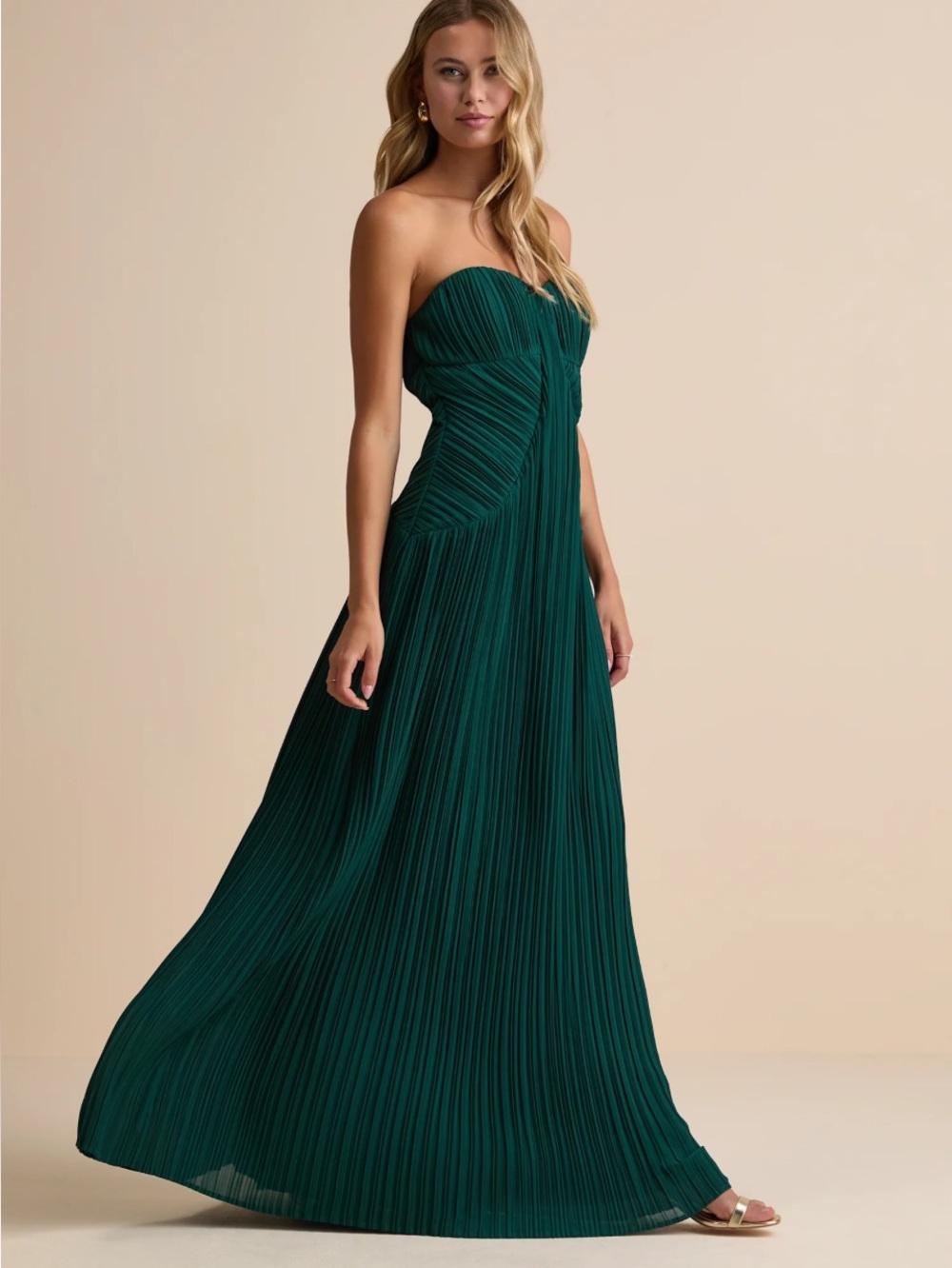 New Narasha Strapless Pleated Evening Gown in Emerald Green Sz Large